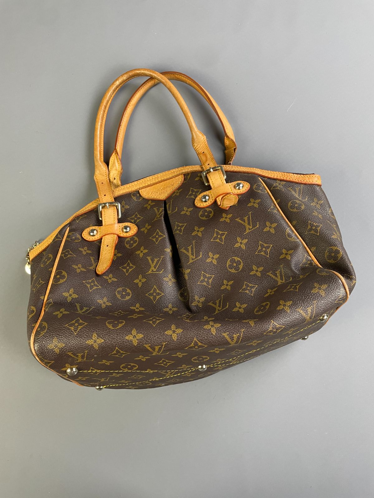 LOUIS VUITTON *AS-IS* BEAUTIFUL! Y2K RUCHED THETA STYLE LV MONOGRAM HANDBAG in BROWN, YELLOW