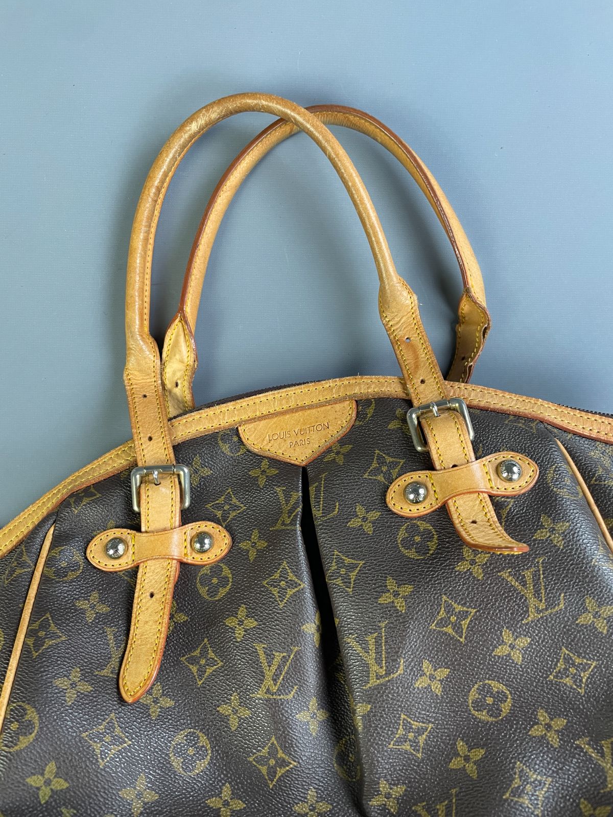 LOUIS VUITTON *AS-IS* BEAUTIFUL! Y2K RUCHED THETA STYLE LV MONOGRAM HANDBAG in BROWN, YELLOW