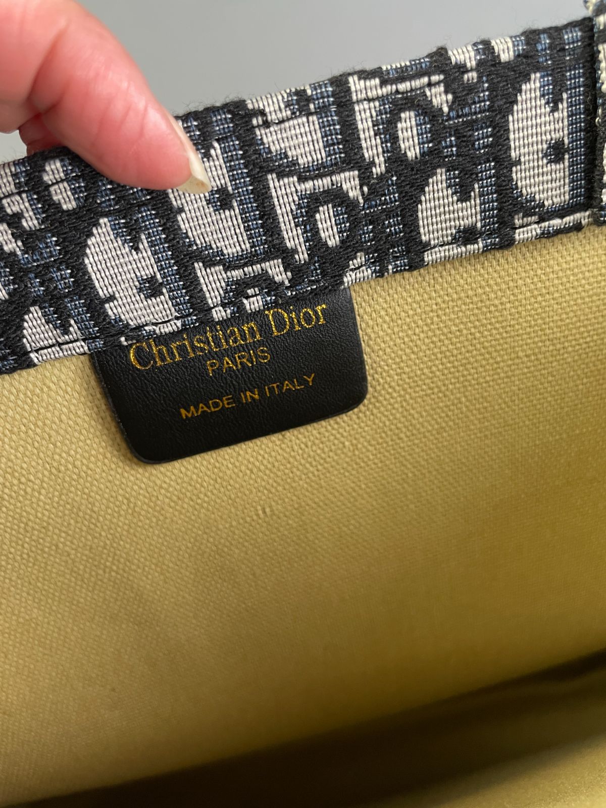 DIOR LARGE WOVEN DIOR MONOGRAM DOUBLE HANDLE SHOPPER TOTE in BLACK, WHITE