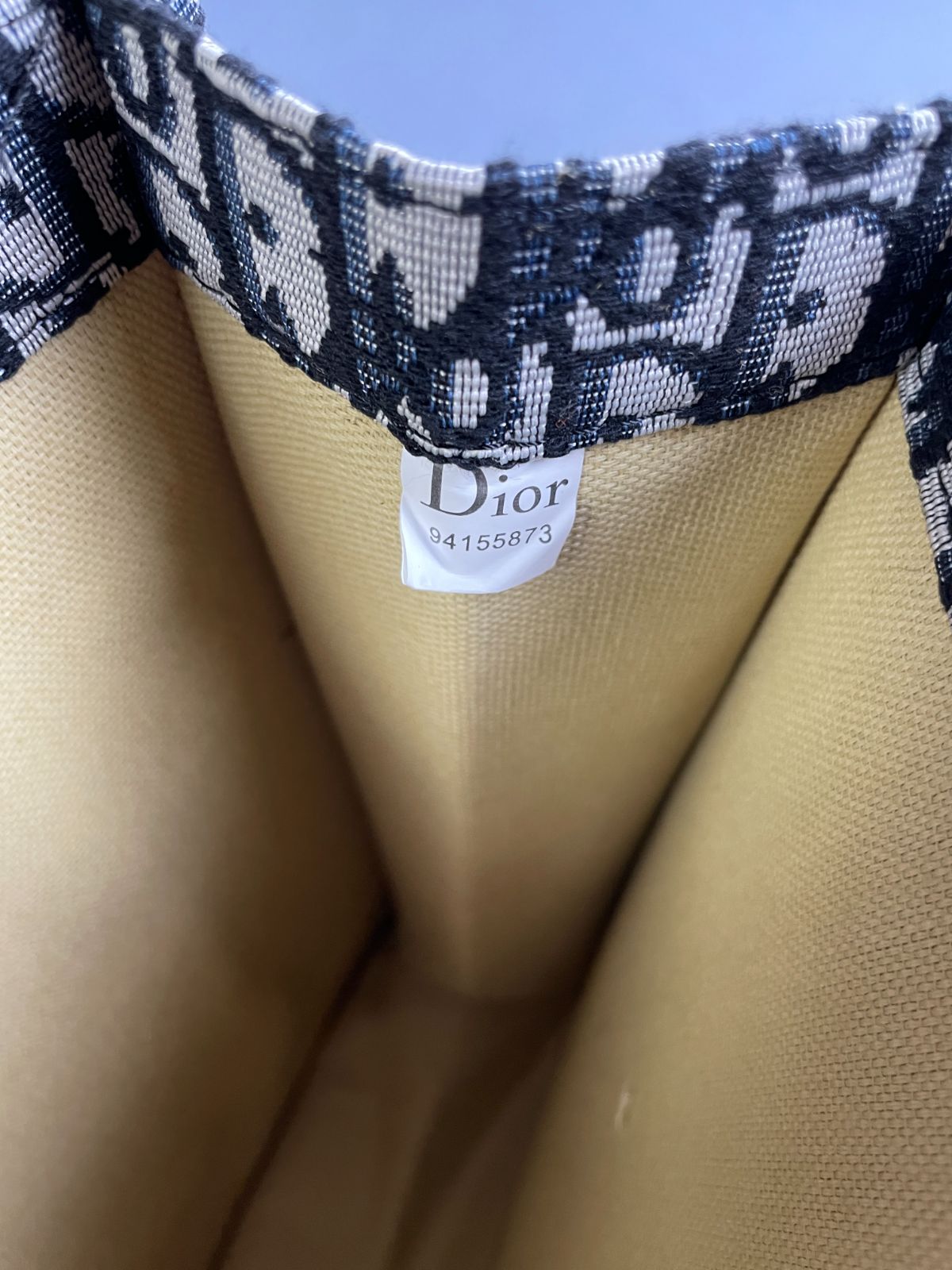 DIOR LARGE WOVEN DIOR MONOGRAM DOUBLE HANDLE SHOPPER TOTE in BLACK, WHITE