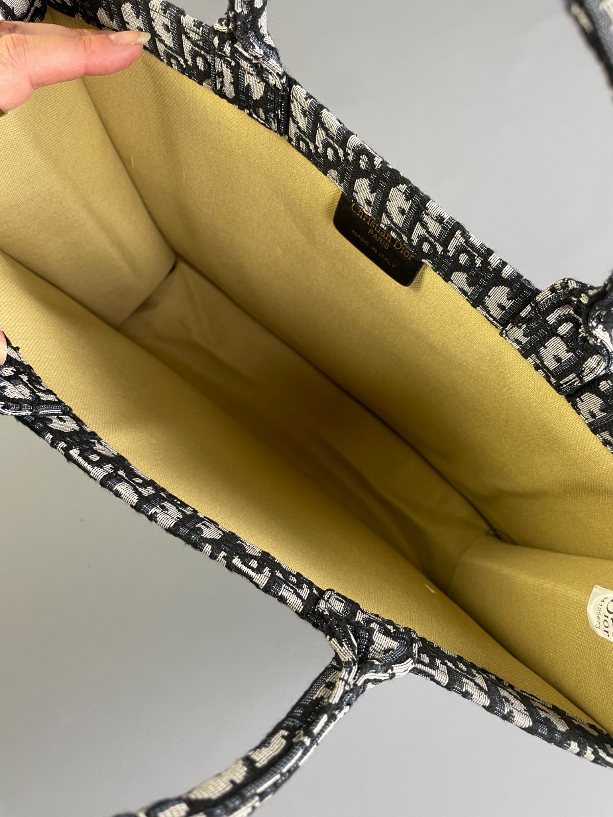 DIOR LARGE WOVEN DIOR MONOGRAM DOUBLE HANDLE SHOPPER TOTE in BLACK, WHITE