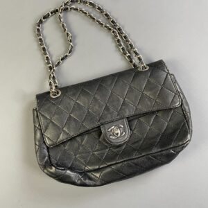 CHANEL *AS-IS* BUTTER SOFT BLACK LEATHER DOUBLE FLAP CHANEL BAG - FAUX in BLACK, SILVER