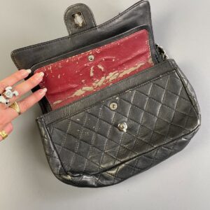 CHANEL *AS-IS* BUTTER SOFT BLACK LEATHER DOUBLE FLAP CHANEL BAG - FAUX in BLACK, SILVER