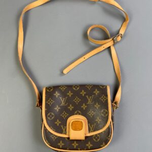 LOUIS VUITTON CUTE! 1990S LV MONOGRAM CROSSBODY SHOULDER BAG PURSE, LEATHER TRIM in BROWN, YELLOW