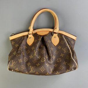 LOUIS VUITTON Y2K SMALL RUCHED THETA STYLE LV MONOGRAM DOUBLE HANDLE HANDBAG in BROWN, BEIGE