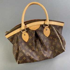 LOUIS VUITTON Y2K SMALL RUCHED THETA STYLE LV MONOGRAM DOUBLE HANDLE HANDBAG in BROWN, BEIGE