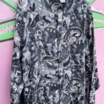 1990S 100% SILK FUNKY GEOMETRIC PRINT LONG SLEEVE BUTTON SHIRT