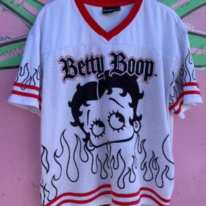 BETTY BOOP CUTE! BETTY BOOP SCREEN PRINTED JERSEY TOP in WHITE, RED, BLACK