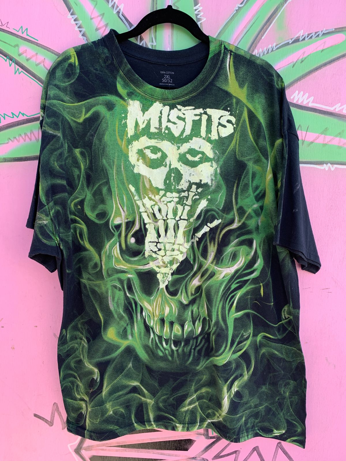 RICK THE DICK MISFITS CUSTOM HAND PAINTED OVER SMOKING SKULL GRAPHIC T-SHIRT in BLACK, GREEN