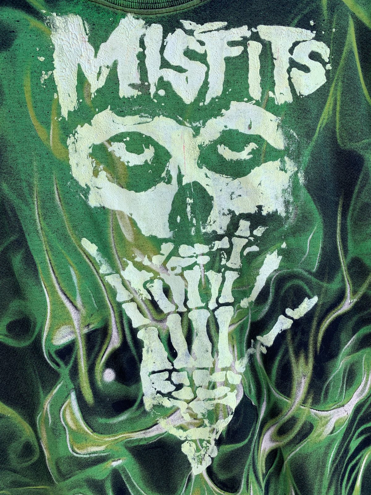 RICK THE DICK MISFITS CUSTOM HAND PAINTED OVER SMOKING SKULL GRAPHIC T-SHIRT in BLACK, GREEN