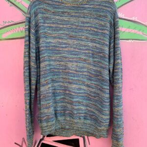 PORTOFINO MADE IN ITALY LOOSE KNIT MULT COLORED PULL OVER SWEATER in BLUE ,YELLOW