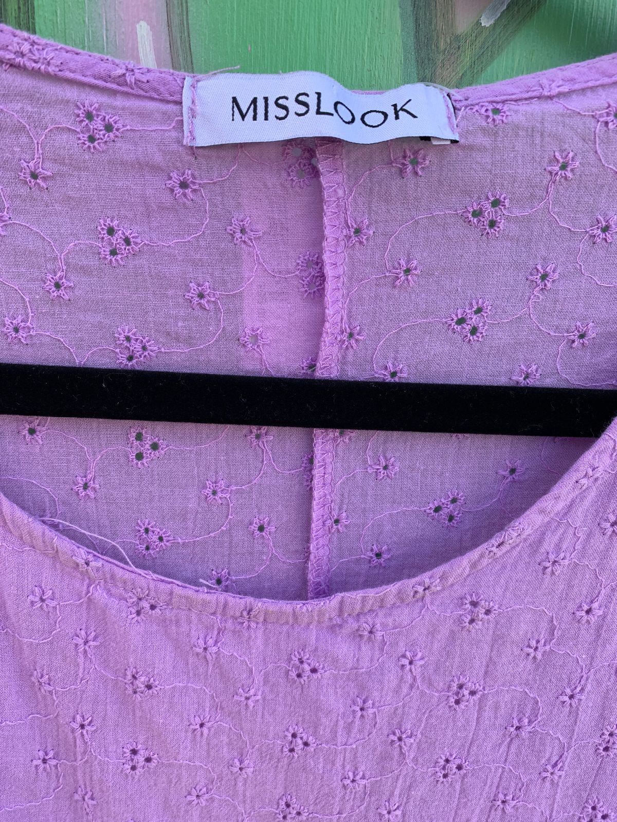 MISSLOOK CROCHET LACE TRIM EYELET OVERSIZED LONG SLEEVE DRESS in PURPLE