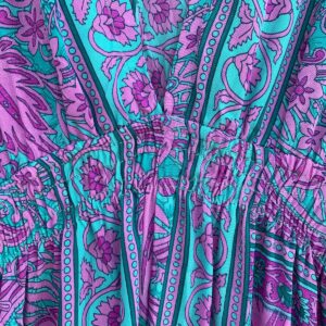 MOKSHA IBIZA BEAUTIFUL VINTAGE STYLE PRINT CINCHED KAFTAN STYLE DRESS in PURPLE, BLUE