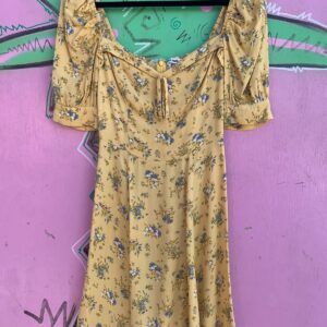 REFORMATION CUTE! LITTLE DITSY FLORAL PRINT PUFF SLEEVE MINI DRESS in YELLOW