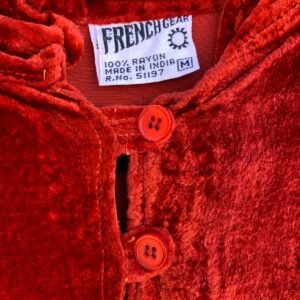 FRENCH GEAR COOL! 1990S RICH CRUSHED VELVET LONG SLEEVE BUTTON DOWN MOCK COLLAR SHIRT in RED