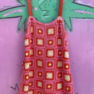 ADORABLE! BRIGHT! FUNKY CROCHET PATCHWORK MINI DRES in PINK, ORANGE