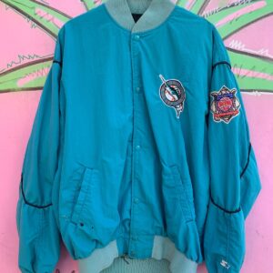 STARTER AS-IS THRASHED MLB FLORIDA MARLINS BUTTON UP WINDBREAKER in TEAL