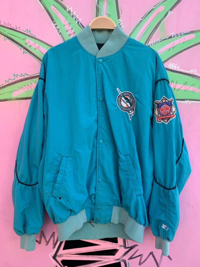 AS-IS THRASHED MLB FLORIDA MARLINS BUTTON UP WINDBREAKER