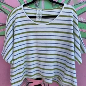 SADIE + SAGE CUTE! STRIPED SUPER WIDE & BOXY CROPPED TERRY CLOTH TOP in WHITE, GREEN, BLUE
