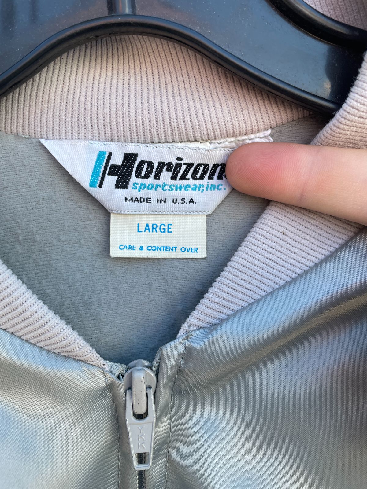 HORIZON EMBROIDERED PACIFIC BELL SILVER ZIPUP JACKET W/ RED PIPING in SILVER, RED