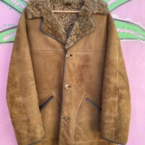 WOW!! GORGEOUS!!! SUEDE & SHEARLING JACKET LEATHER TRIM & PAINTED ACCENTS in BROWN