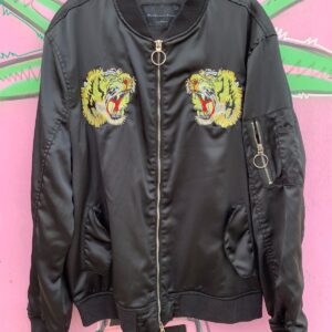 WHERE EVERYONE IS A VISIONARY *AS-IS* COOL! EMBROIDERED SATIN SUKAJAN STYLE JACKET DOGTOWN DESIGN in BLACK