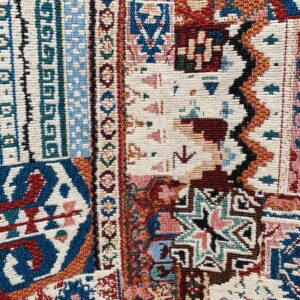 CHINATOWN MARKET CANVAS TAPESTRY PATCHWORK JACKET, FLOCKED BACK LETTERING in BEIGE, MUTLI