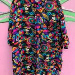 KILLER! 1990S FUNKY PRINT RAYON SHORT SLEEVE BUTTON DOWN SHIRT