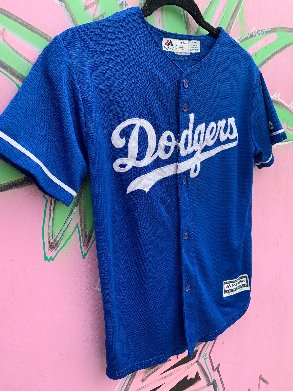 MAJESTIC MLB LOS ANGELES DODGERS BASEBALL JERSEY SMALL FIT in BLUE WHITE
