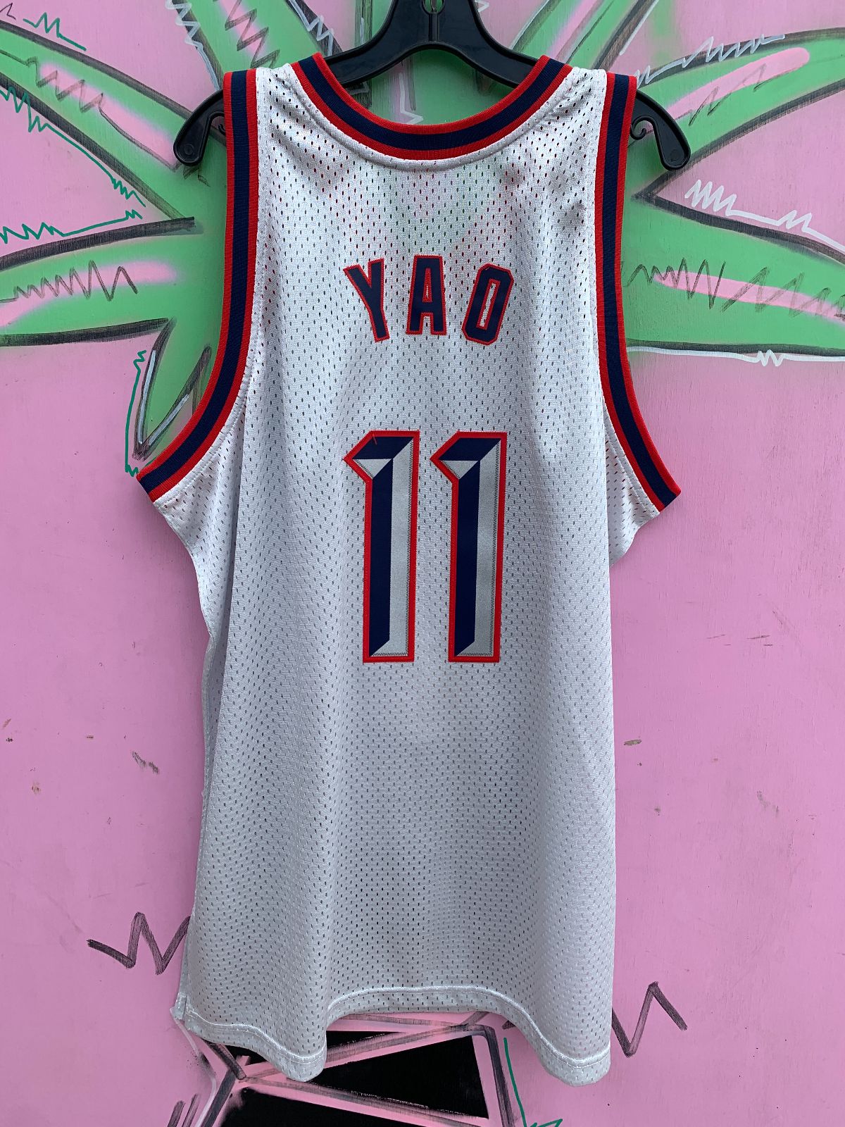 MITCHELL & NESS 2002-2003 NBA HOUSTON ROCKETS BASKETBALL JERSEY #11 YAO in WHITE, RED