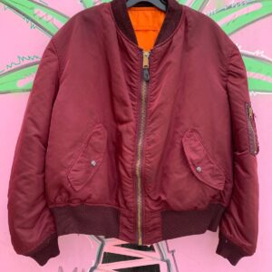 ALPHA INDUSTRIES RAD!!! REVERSIBLE NYLON MILITARY GRADE BOMBER JACKET in MAROON, ORANGE