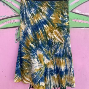 CUTE! COTTON & LINEN WATERCOLOR PRINT LOW SLUNG HIPPY STYLE MIDI SKIRT in BLUE, YELLOW