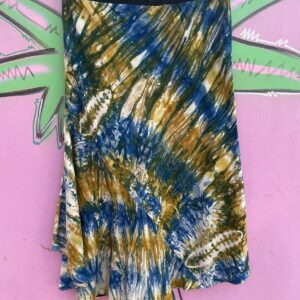 CUTE! COTTON & LINEN WATERCOLOR PRINT LOW SLUNG HIPPY STYLE MIDI SKIRT in BLUE, YELLOW