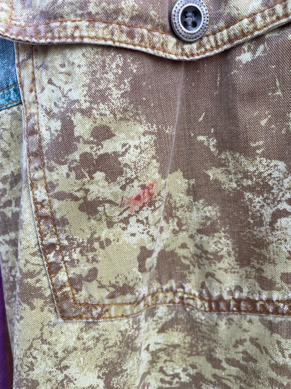 MAJOR DAMAGE *AS-IS* RAD! 1990S 100% COTTON PATCHWORK LONG SLEEVE BUTTON DOWN SHIRT in YELLOW, PINK, TEAL