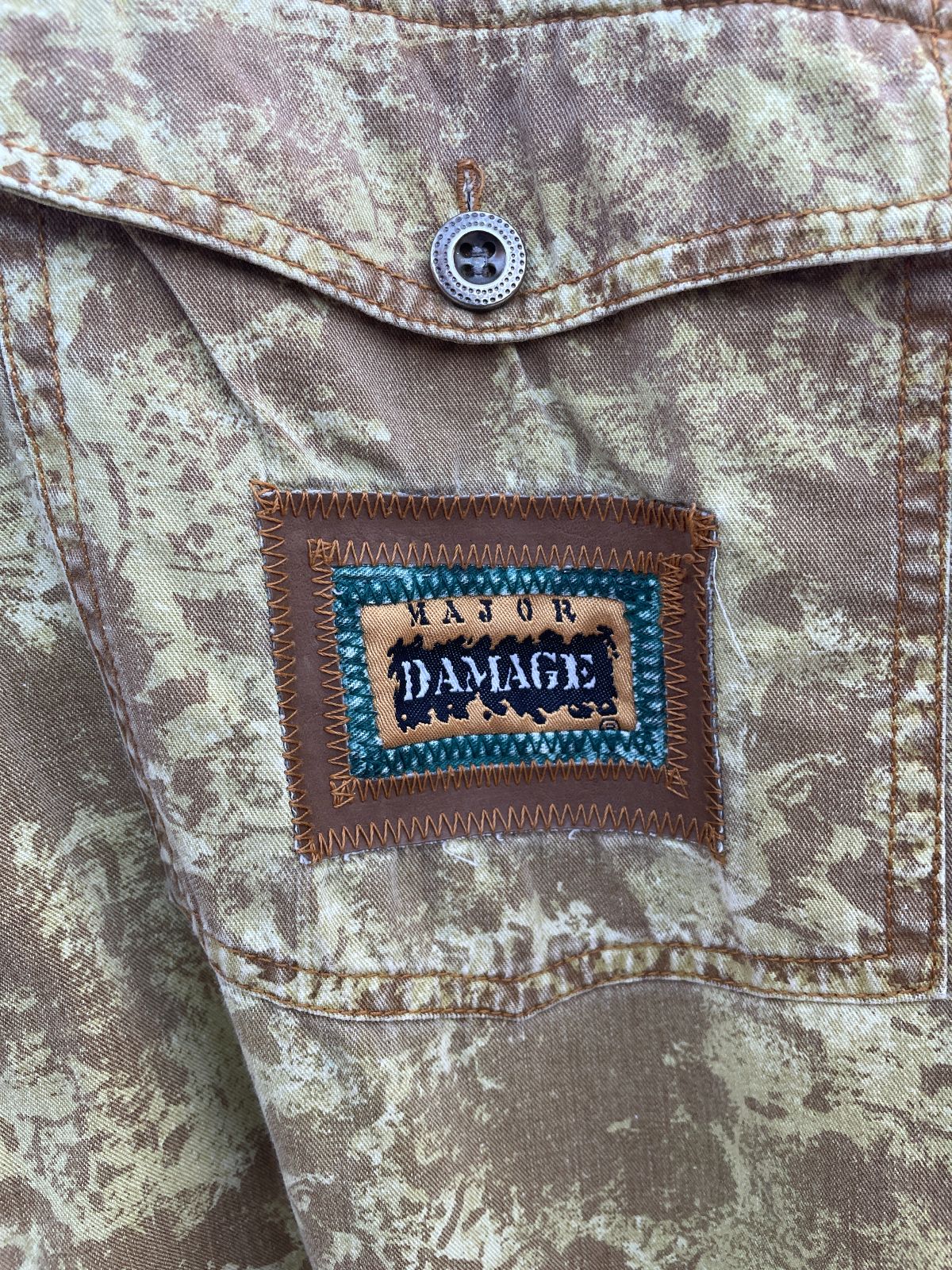 MAJOR DAMAGE *AS-IS* RAD! 1990S 100% COTTON PATCHWORK LONG SLEEVE BUTTON DOWN SHIRT in YELLOW, PINK, TEAL