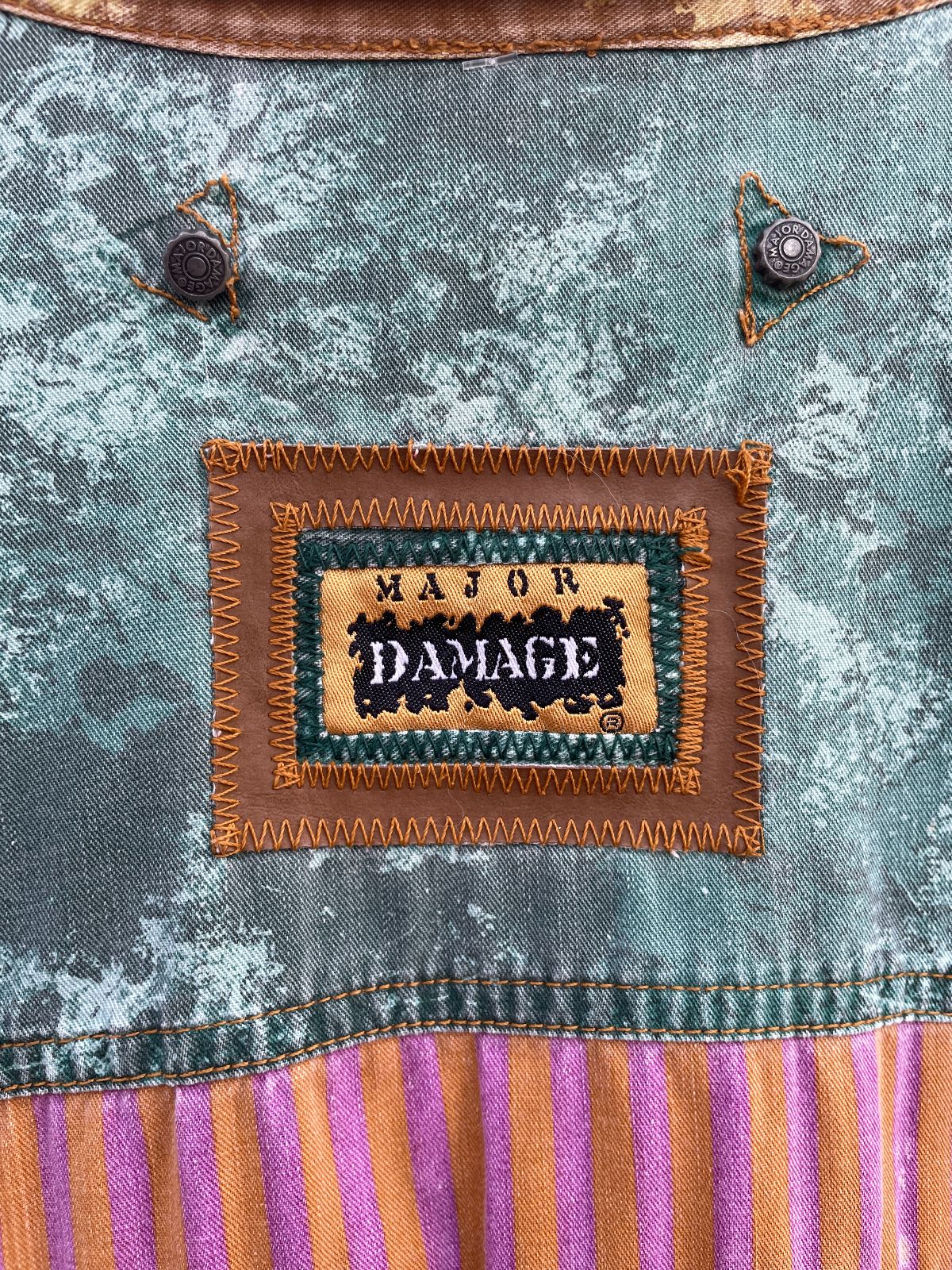 MAJOR DAMAGE *AS-IS* RAD! 1990S 100% COTTON PATCHWORK LONG SLEEVE BUTTON DOWN SHIRT in YELLOW, PINK, TEAL