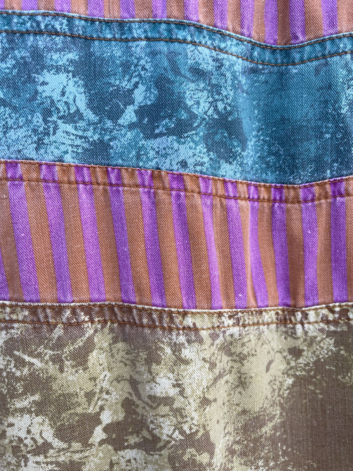 MAJOR DAMAGE *AS-IS* RAD! 1990S 100% COTTON PATCHWORK LONG SLEEVE BUTTON DOWN SHIRT in YELLOW, PINK, TEAL