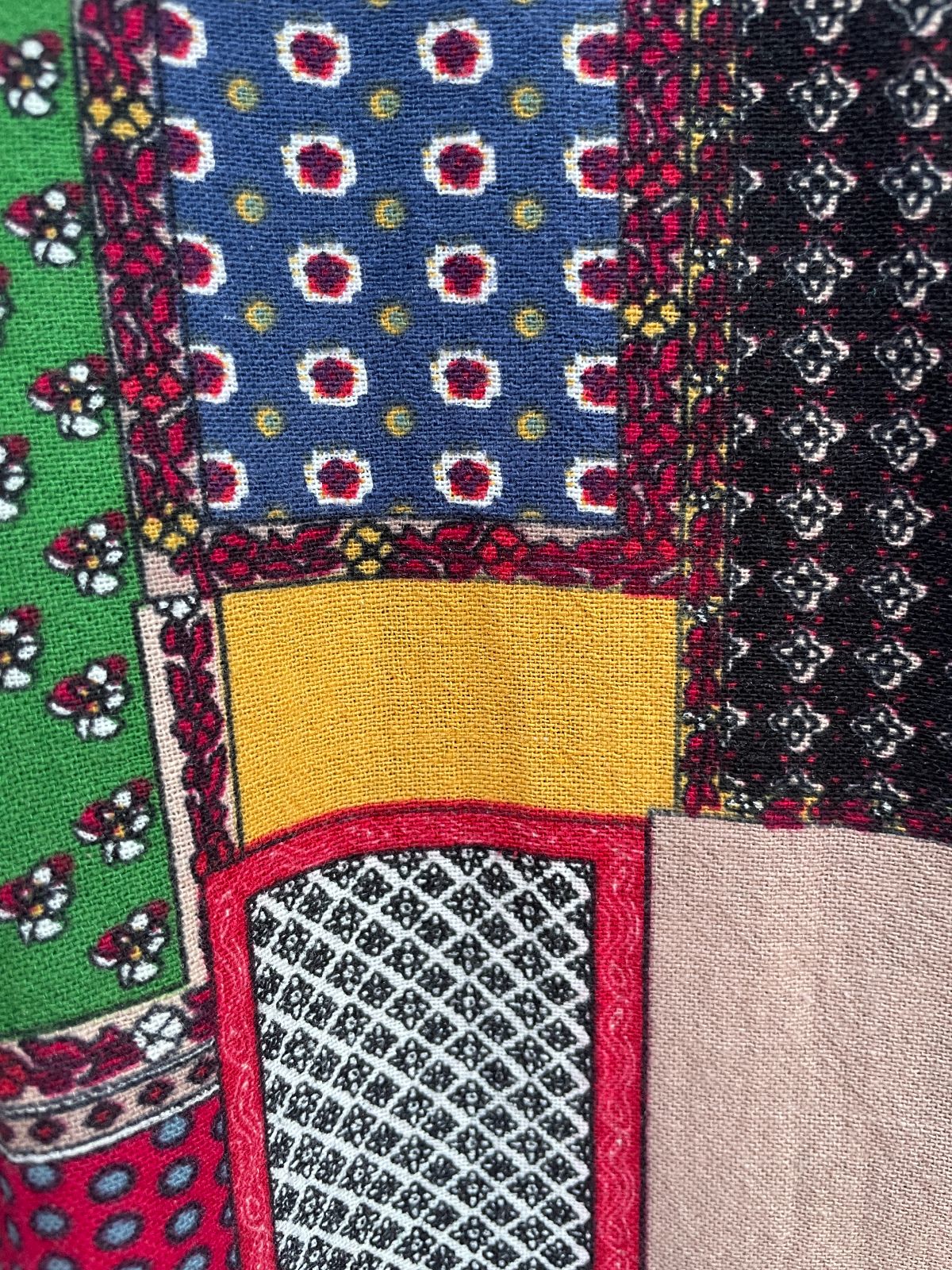 FUNKY COTTON & LINEN PATCHWORK PRINT 2 PIECE SET - SHIRT & SHORTS in BLACK, PINK, BLUE