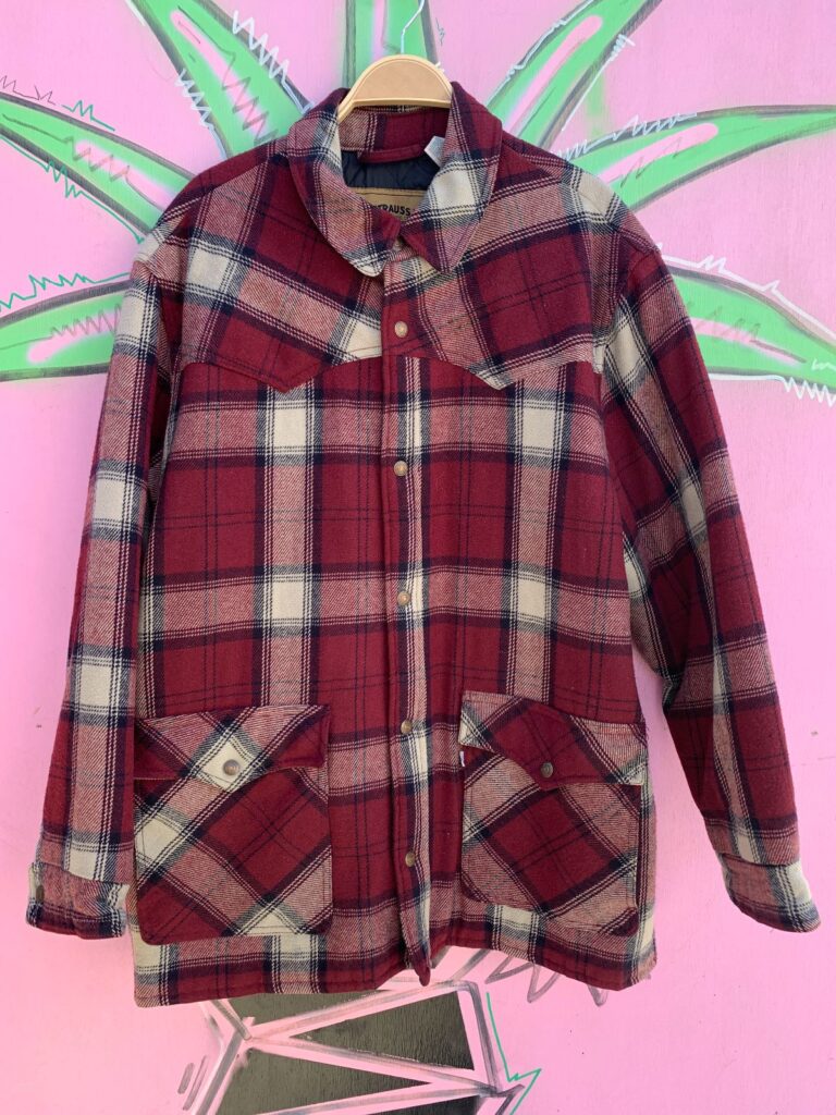 1990S LEVIS BUTTON UP PLAID FLANNEL JACKET QUILTED INTERIOR