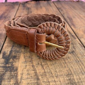CLASSIC 1980S BRAIDED LEATHER BELT, WRAPPED BUCKLE in TAN