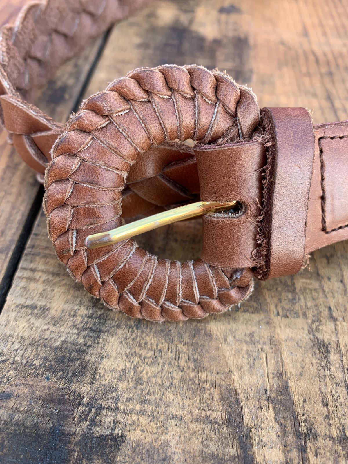 CLASSIC 1980S BRAIDED LEATHER BELT, WRAPPED BUCKLE in TAN