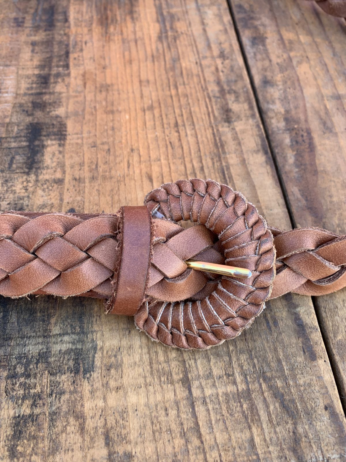 CLASSIC 1980S BRAIDED LEATHER BELT, WRAPPED BUCKLE in TAN