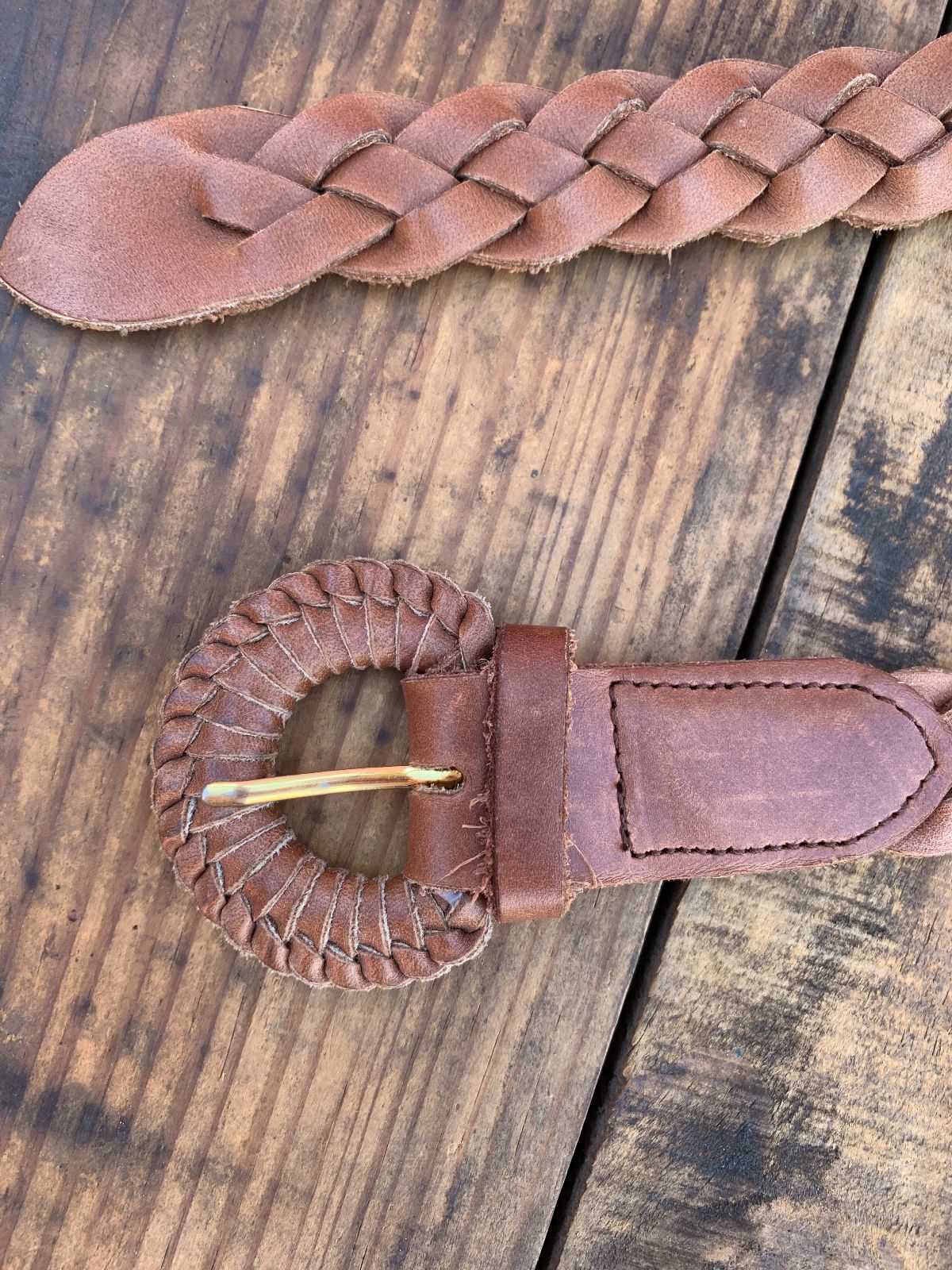 CLASSIC 1980S BRAIDED LEATHER BELT, WRAPPED BUCKLE in TAN