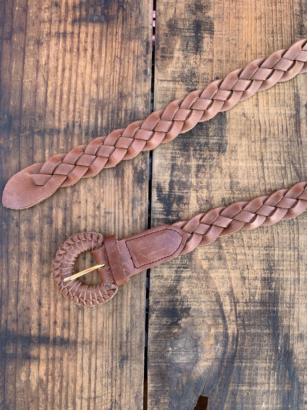 CLASSIC 1980S BRAIDED LEATHER BELT, WRAPPED BUCKLE in TAN