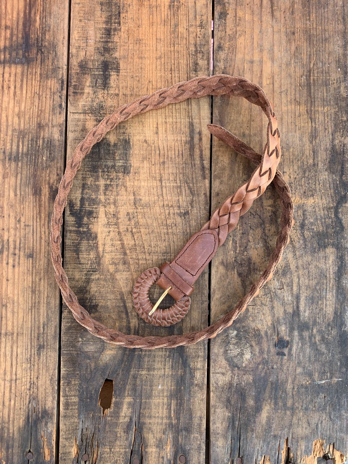 CLASSIC 1980S BRAIDED LEATHER BELT, WRAPPED BUCKLE in TAN