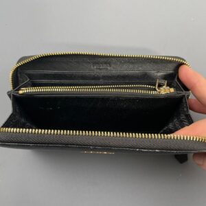 PRADA *AS-IS* AUTHENTIC TEXTURED LEATHER PRADA ZIPPER WALLET in BLACK, GOLD