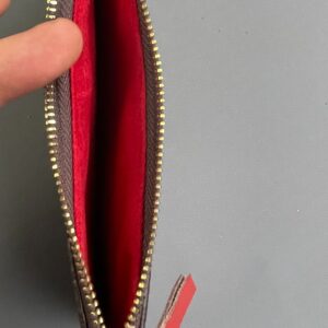 LOUIS VUITTON CUTE! LV MONOGRAM FLAT ZIPPER COIN PURSE RED TAG ZIPPER, MICROSUEDE INTERIOR - FAUX in BROWN