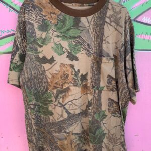 BOXY REAL TREE FOREST PRINT POCKET RINGER T-SHIRT in BROWN, GREEN
