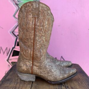 SHYANNE MADE IN MEXICO SNIP TOE DUSTY GOLD EMBROIDERED COWBOY BOOTS in TAN, GOLD