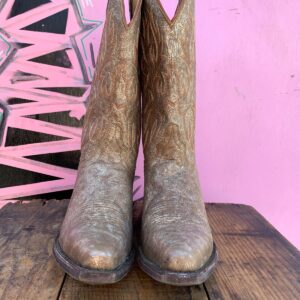 SHYANNE MADE IN MEXICO SNIP TOE DUSTY GOLD EMBROIDERED COWBOY BOOTS in TAN, GOLD